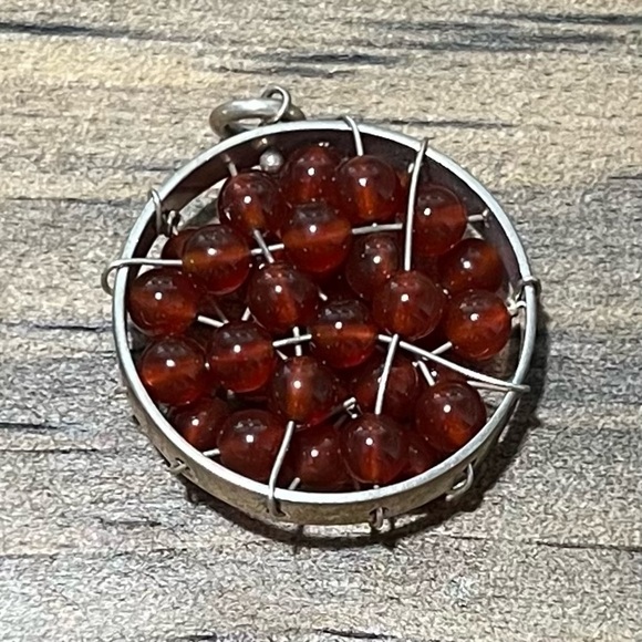 Carnelian Bead‎ 925 Sterling Silver Pendant Nest Necklace Modern - Picture 2 of 2